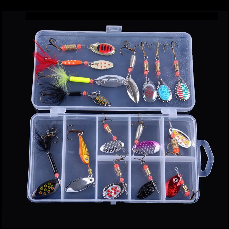 

wLure 16 Spinners Baits in One Tackle Box Different Weights and Colors SP16KB