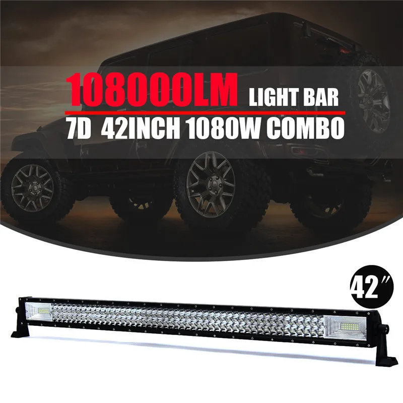 

42Inch 7D 1080W LED Work Light Bar Flood Spot Combo Driving Lamp 6000K Waterproof Work Light For Jeep Car Truck Offroad Lamp