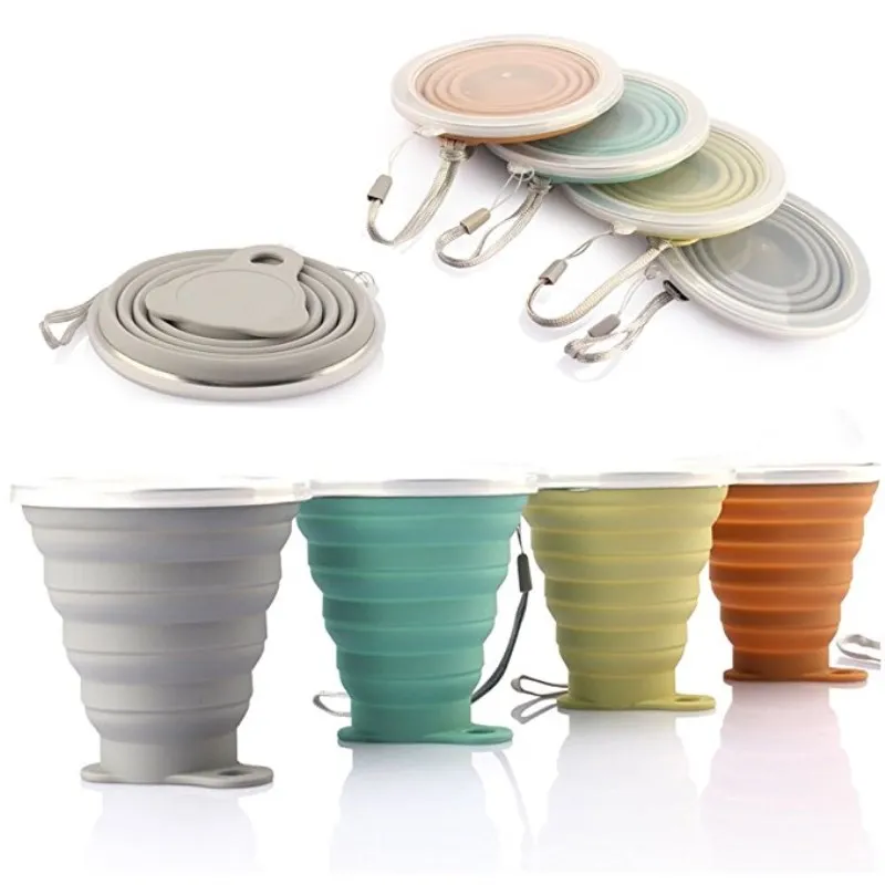 Folding Cup Silicone Travel 270ml Stainless Steel With Lanyard Dustproof Cover Lid Outdoor Coffee Cups Retractable Travel Copa (20)
