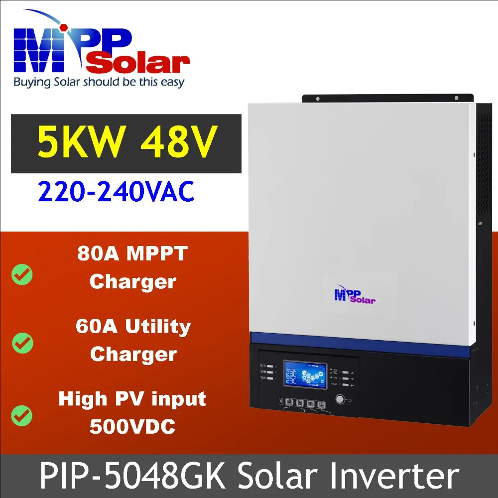 GK) 5000w mppt Solar inverter 230vac 48vdc+ 80A MPPT solar charger PV 500vdc max+ battery charger 60A+ genset starter