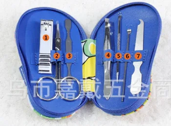

100set 7pcs/set slippers shaped Nail Art Manicure Nail Care Tools with Mini Finger Cutter Clipper File Scissor Tweezers