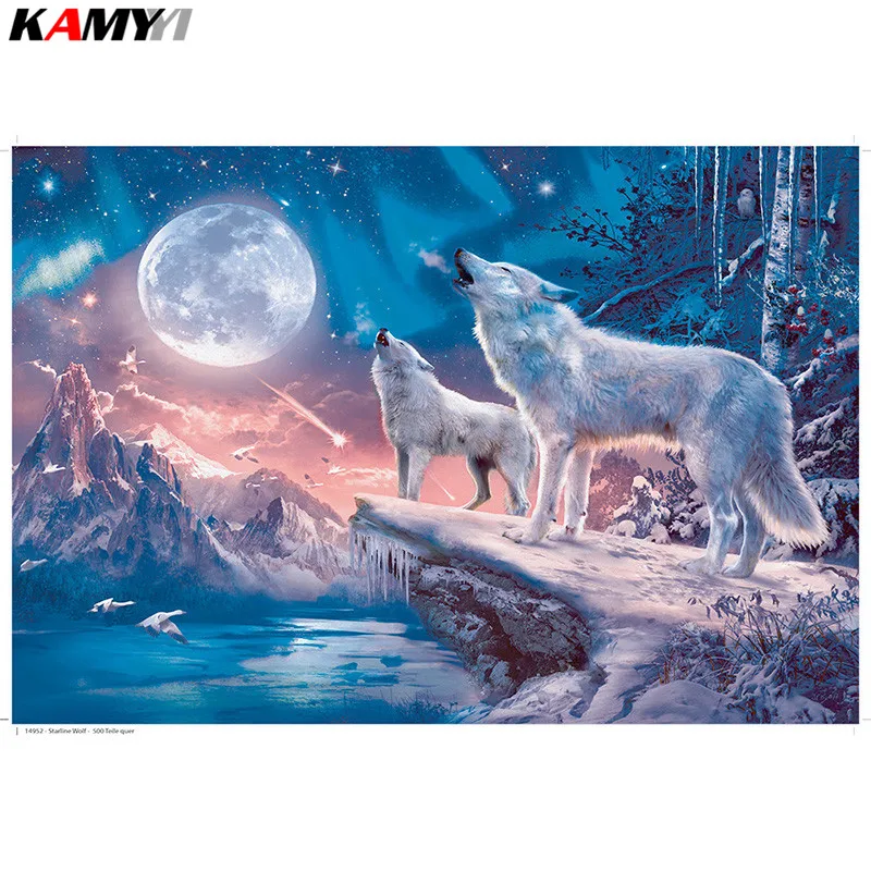 

Full Square Diamond embroidery Full Snow Wolf under beautiful stars Round Diamond mosaic DIY 3D Diamond painting Cross stitch