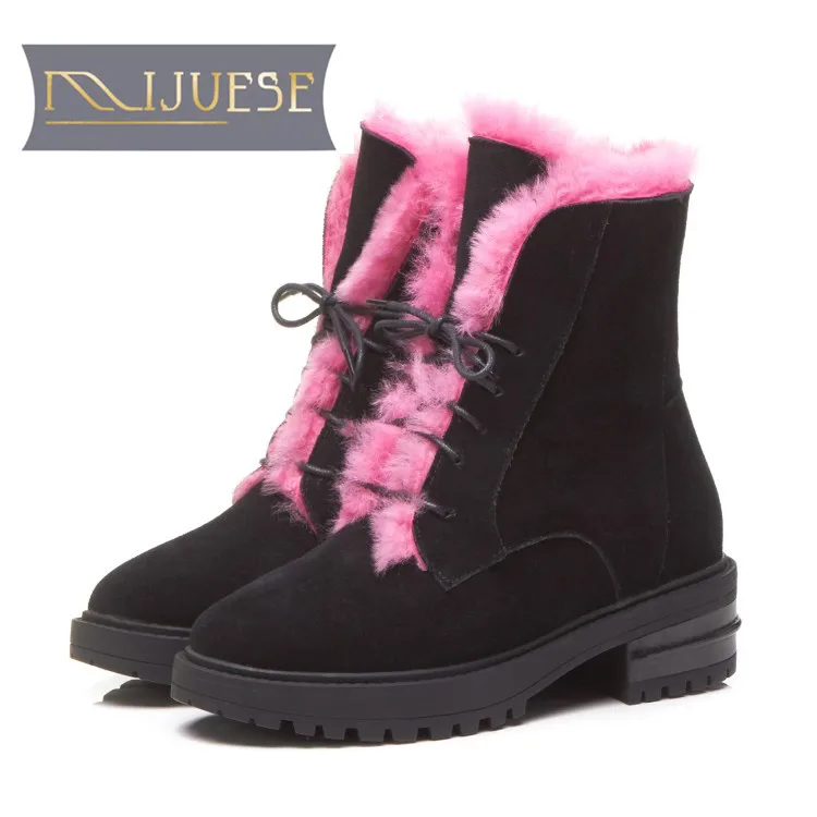 

MLJUESE 2019 women ankle boots cow Suede lace up mixed colors low heel boots winter wool warm snow boots party dress size 34-39