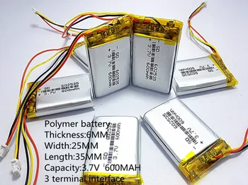 

3.7V 600mAh Rechargeable li Polymer Li-ion Battery For headphones tachograph MODEL 582535 SP5 mp3 mp4 GPS 602535 062535