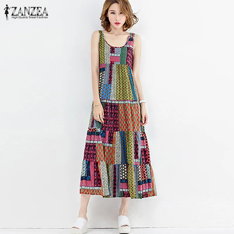Plus Size ZANZEA Boho Women Summer Casual Sleeveless Beach Party Tank