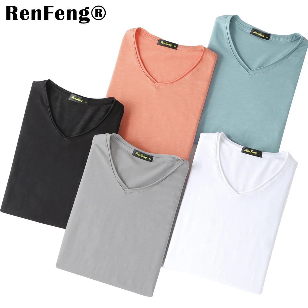 Katun Bambu Lengan Pendek Keren T Shirt Pria Warna Solid Tren Slim