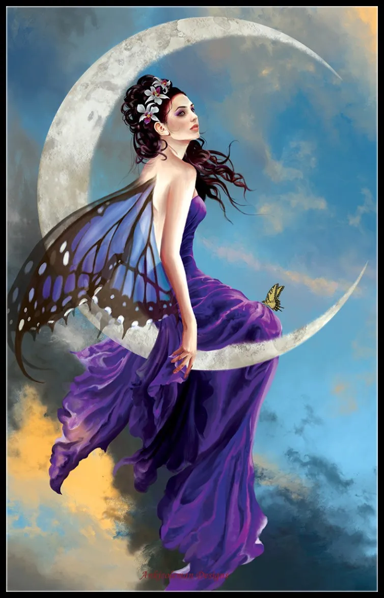 

Counted Cross Stitch Kits Needlework Embroidery - Crafts 14 ct Aida DMC Color DIY Arts Handmade Home Decor - Moon Amethyst