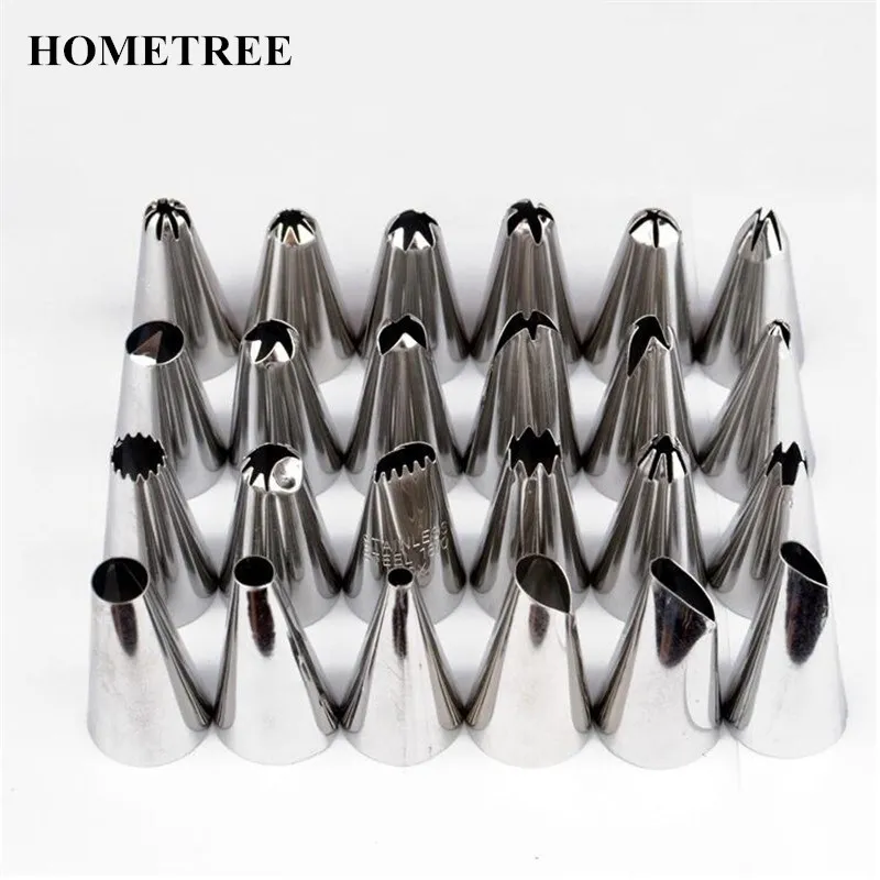 24pcs/Sets Stainless Steel Pastry Tips Icing Piping Nozzles Cupcake Bakery Kitchen Pastry Tools DIY Cake Decorating Box H162