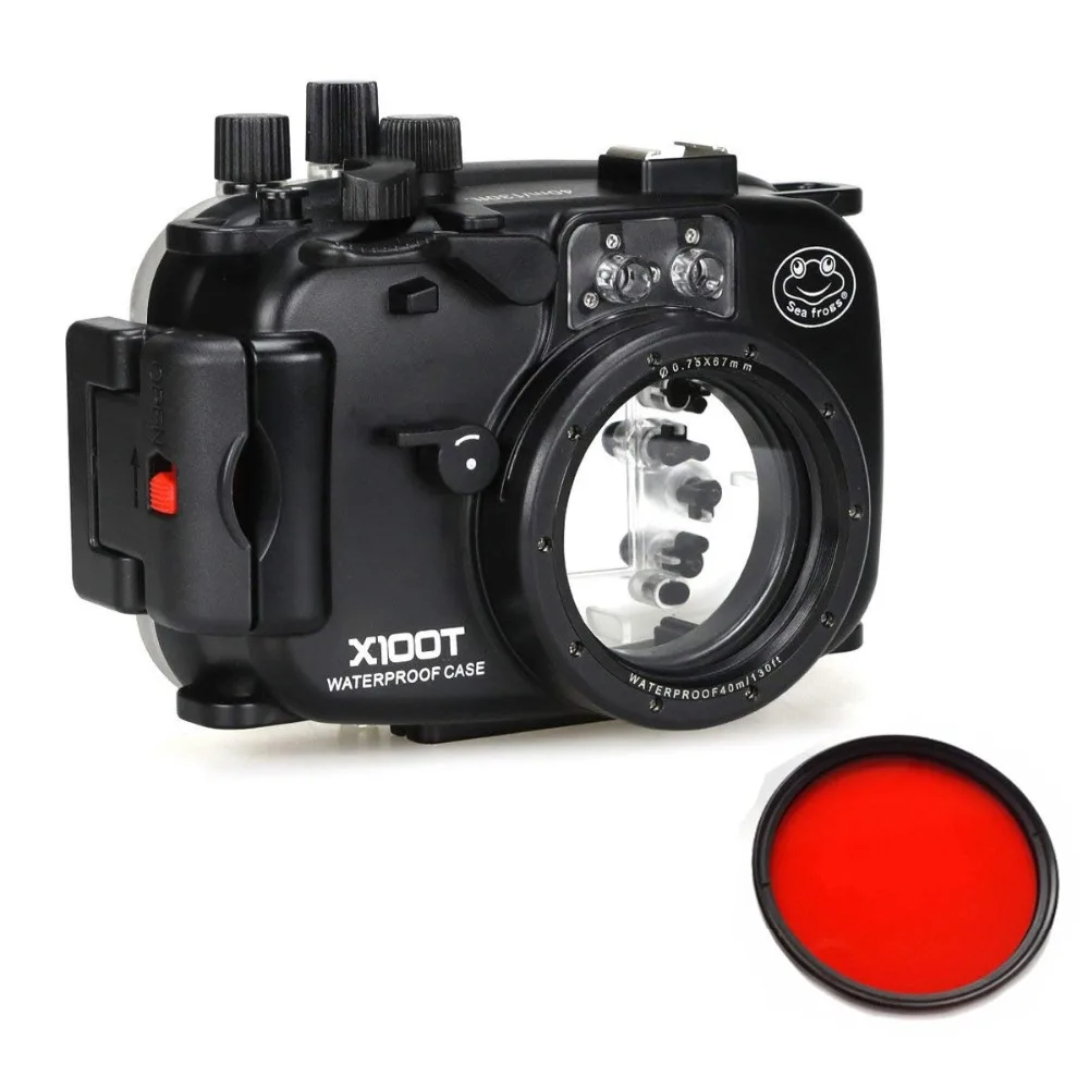 Seafrogs 40m/130ft Underwater Camera Housing Case For Fujifilm X100T X-100T Camera & CamDive Red diving filter(67mm)