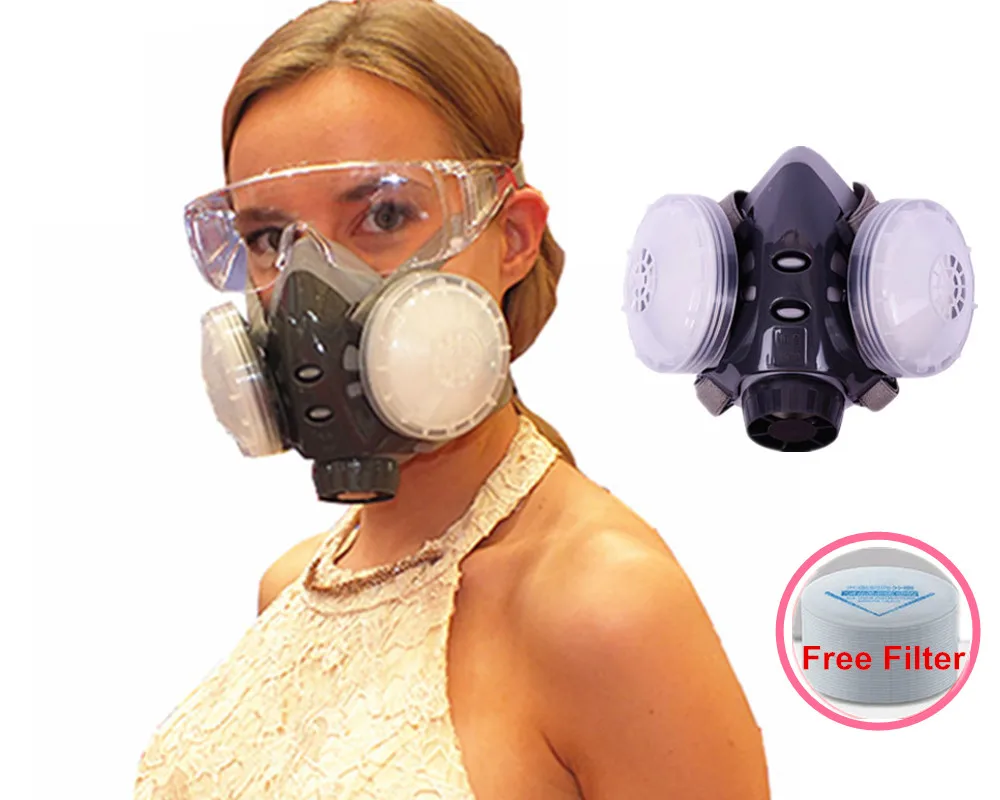 

Half Face Respirator dusk gas mask w/ dual filter anti-fog protection work safty mask For Builder spray paint Carpenter