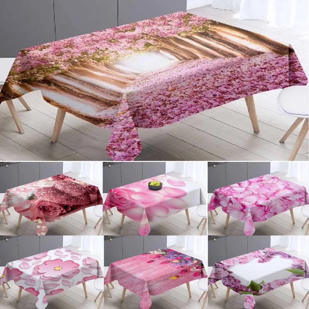 

Else Pink Trees Flower Leaf Wood 3d Tablecloth Pattern Washable Dustproof Thicken Cotton Cloth Rectangular Square Table Cloth