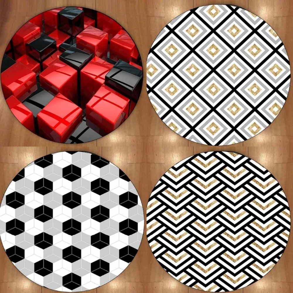 

Else Black Red Cubes Tales Geometrics 3d Non Slip Microfiber Round Carpets Area Rug For Living Rooms Kitchen Bedroom Bathroom