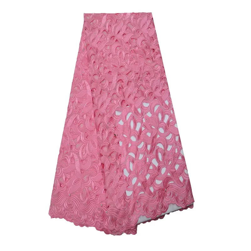 

Baby Pink Nigeria Rhinestones Water Soluble Laces Heavy Guipure Lace Fabric 2018 African Wedding Dress Cord Lace Fabric X802-7