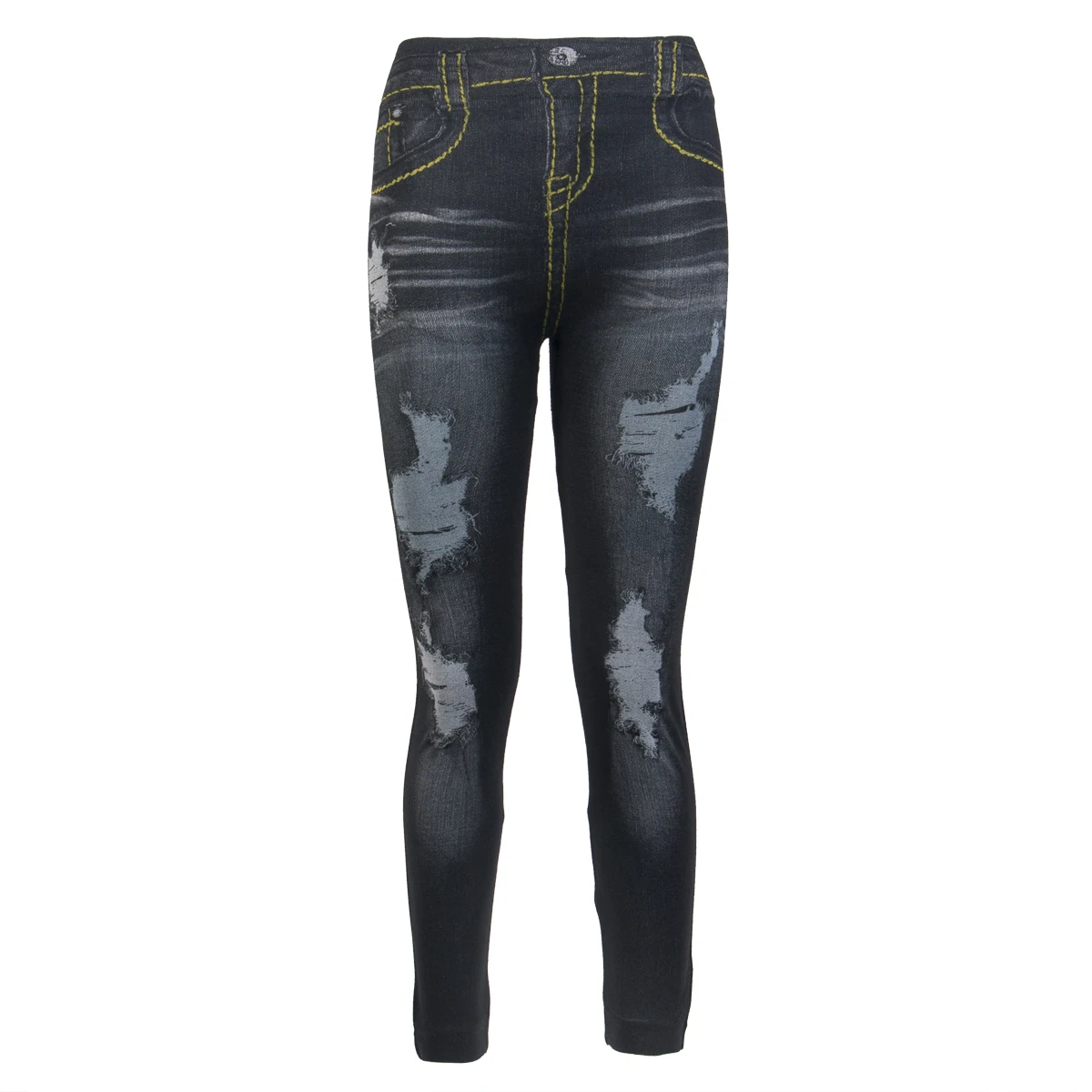 

Leggings Women Fake Denim Skinny Pant Ripped Pants High Waist Stretch Long Pencil Trousers