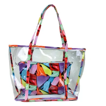 

Fashion Women Beach Plastic Handbag Clear Transparent Handbag Tote Shoulder Bags Popular Candy Color Tote