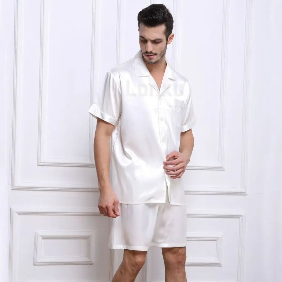 Mens Silk Satin Pajamas Pyjamas Short Set Sleepwear Set Loungewear U.S.S,M,L,XL,2XL,3XL,4XL Solid__Great Gifts