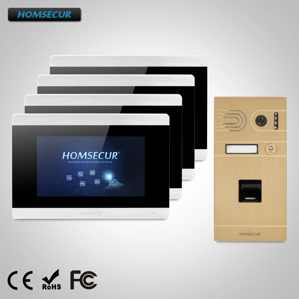 HOMSECUR 7 "Проводной Свободные Руки Видео и Аудио Смарт Дверной Звонок  с отпечатками пальцев Камера BC061-G + BM715-S