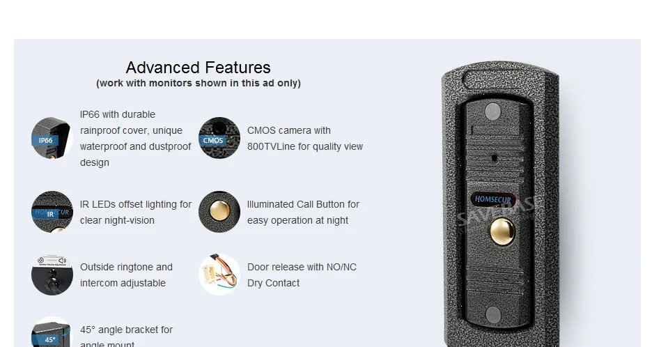 HOMSECUR 4 провода проводной камера непромокаемая Крышка для видео и аудио Смарт дверной звонок BC011-S