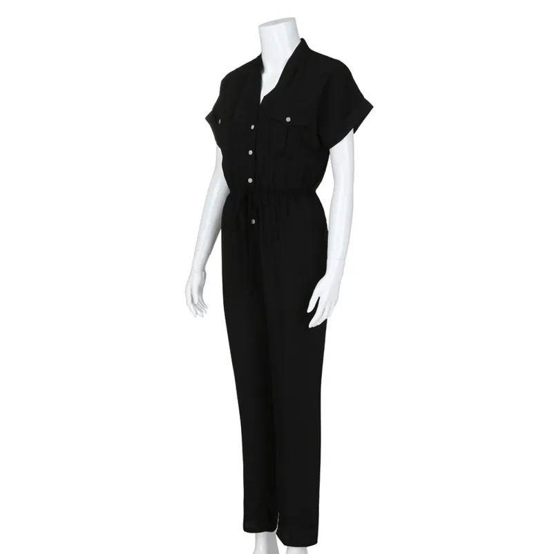 Fashion summer jumpsuit woman 2018 Sexy Deep Solid Button Evening Party Skinny Jumpsuit Playsuits pantaloni siamesi Y26#N (2)
