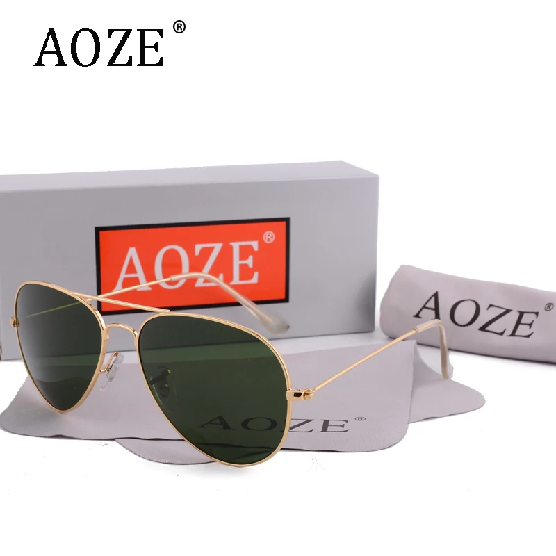 

AOZE Brand designer pilot sunglasses men Driving glass G15 58mm lens Oculos Gafas women UV400 H2O Blue lens ray with case