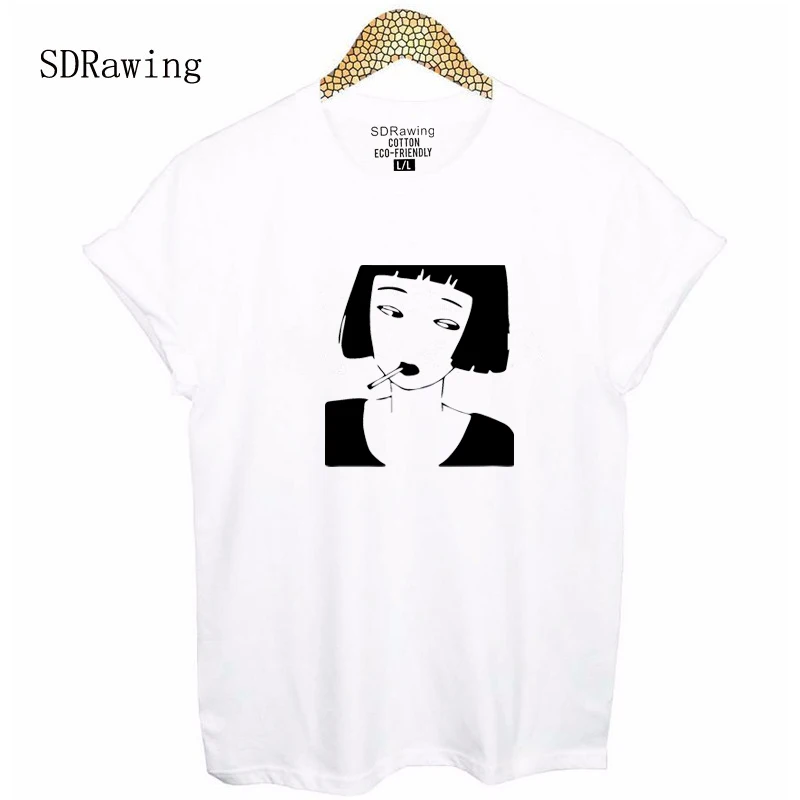 

Smoking Girl Anime Tee Shirt Funny Punk Harajuku Hip Hop Rock Tshirt Women T-shirt Femme 2018