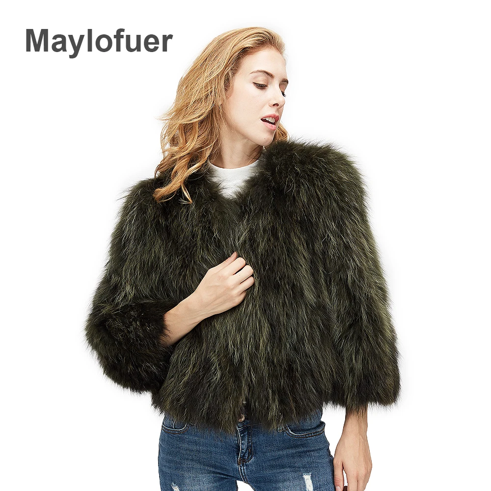 Maylofuer хорошая цена Для женщин реального енота пальто с мехом тонкий из