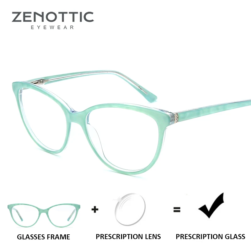 

ZENOTTIC Cat Eye Acetate Prescription Glasses Women Optical Myopia Eye Glasses Photochromic Anti-Blue-Ray Eyeglasses Transparent