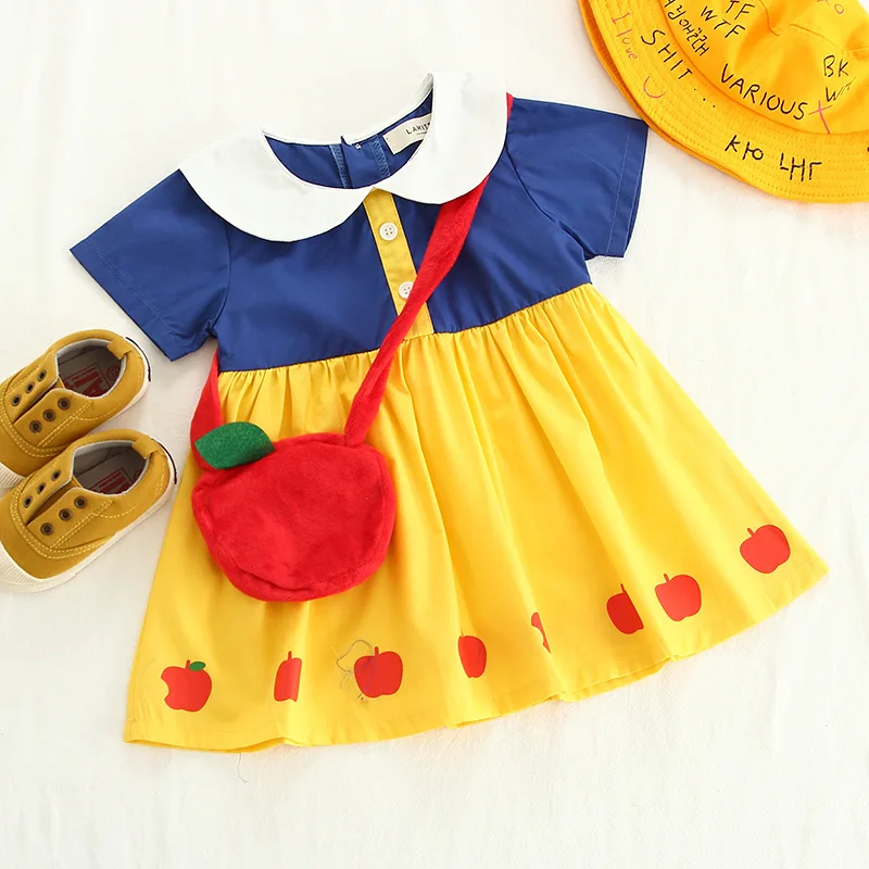 

New style cotton high quality apples print boutique girl summer dress with bag