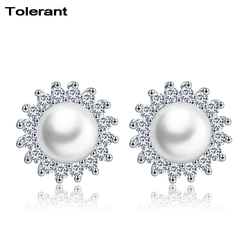 

2pcs Sun shape women stud earring 925 silver big white pearl decoration earings round shape girl earrings jewelry ZES00613