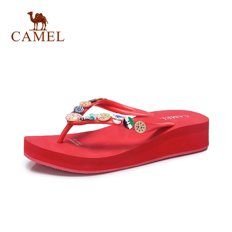 CAMEL/новые женские уличные тапочки модные повседневные вьетнамки на танкетке и