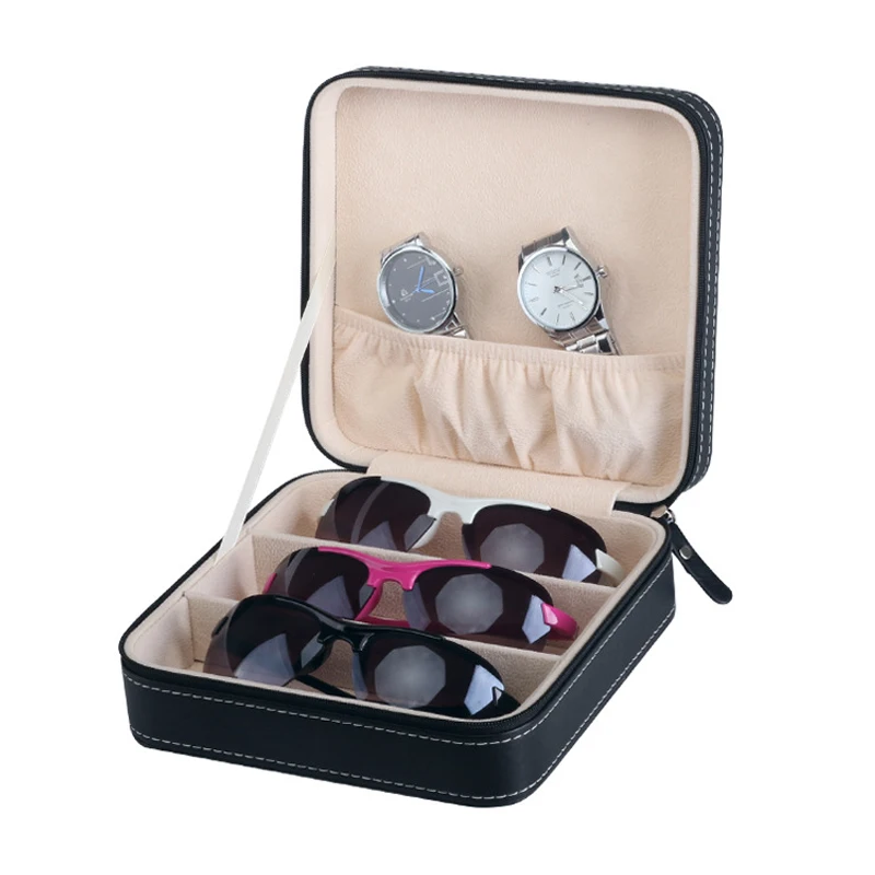

High Quality Multifunction Sunglasses Case Watch Organizer Display Home Storage Box Jewelry Makeup Tools Showcase With Zipper