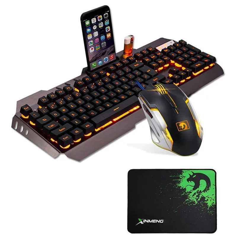 

Wired USB Backlit Multimedia Phone Holder Gaming Keyboard DPI Adjustable LED Optical Gaming Mouse Gamer Combo and Mouse Pad Mat