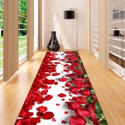 Else красные листья розы Любовь Цветы Цветочный 3d принт нескользящие микрофибры Моющиеся длинные бегуны Коврики для прихожей