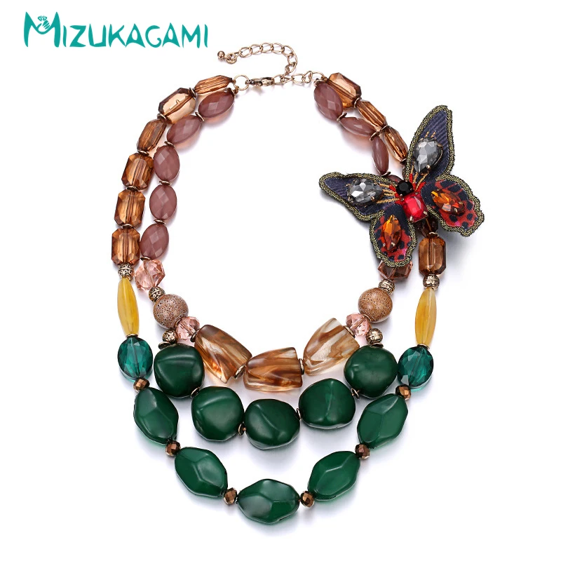 

2018 Collares Collier Maxi Necklace Retro Ethnic Style Butterfly Women Layer Resin Necklace Material For Elegant Design Jewelry