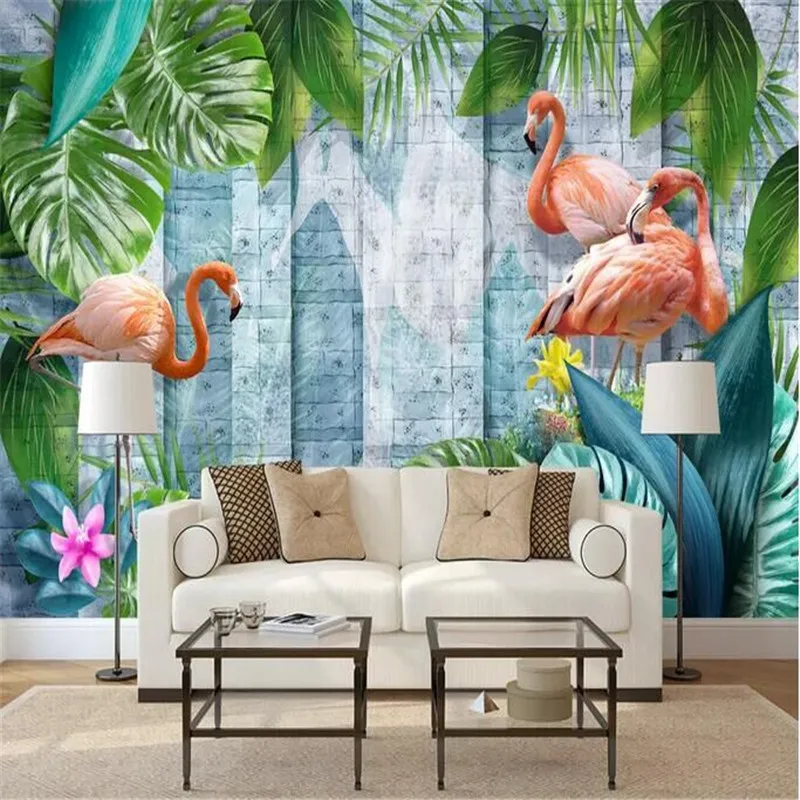 

Modern minimalist hand-painted tropical plants flamingo Nordic wall manufacturers wholesale wallpaper mural custom photo wall