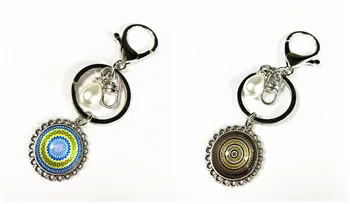 

24pcs (Mixed 12 style) Silver henna Bandanna Key chains Mandala Flower Key buckle Glass Key ring for Girls Women Jewelry