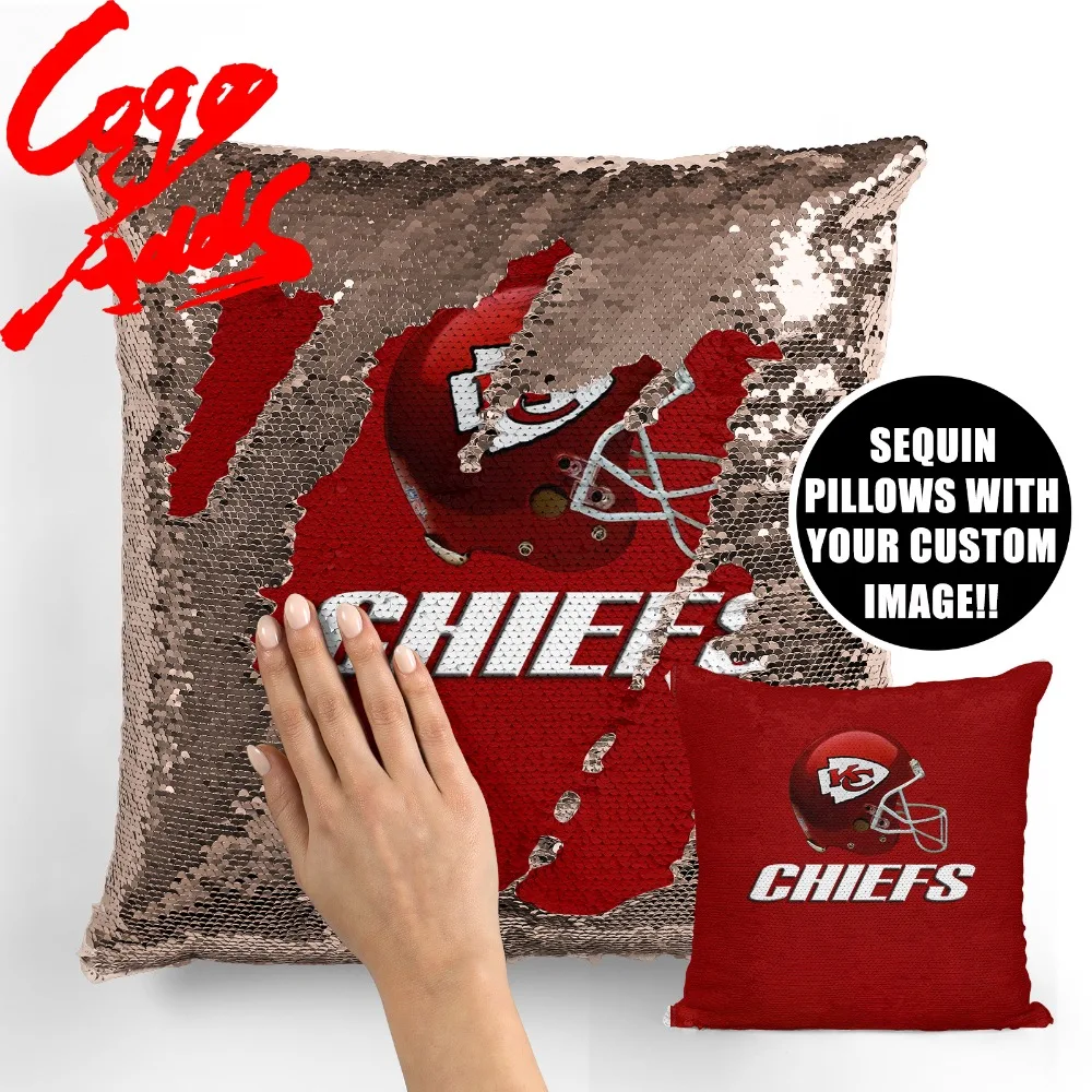 Декоративные подушки Kansas City Chiefs, двусторонний чехол с блестками и русалочкой, Прямая поставка