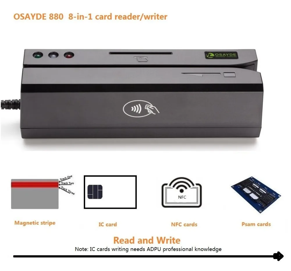 OSAYDE 8 в 1 Новый USB MSR880 Magstripe & IC NFC Psam Reader Writer/Encoder программируемый с 20 пустыми
