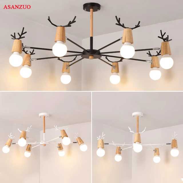 Good Deal Nordic style living room ceiling light modern minimalist solid wood bedroom Kids Room LED home iron antler lamps Good Deal Nordic style living room ceiling light modern minimalist solid wood bedroom Kids Room LED home iron antler lamps