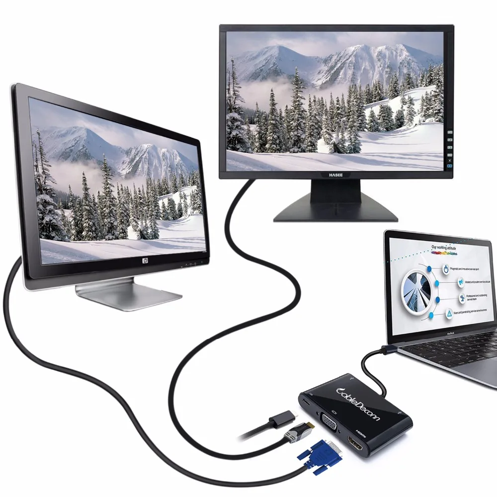 USB C hub usb3.1 Type C to HDMI VGA adapter cable converter for Macbook pro2017 2016  dell xps ChromeBook acer asus 