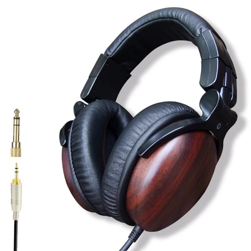 

Premium Professional High Quality Over-ear Wired Hifi Hd Dj Studio Wood Wooden Music Headphones Casque 3.5mm Headset No Mic