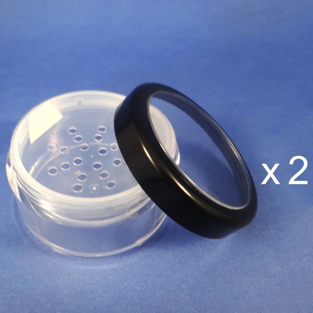 2 Pcs Black Rim Lid Plastic Cosmetic Case w Pull Tab Seal Sticker