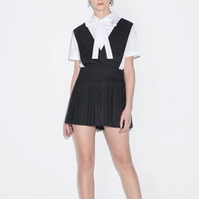 Европейский колледж черная юбка на подтяжках для школьницы однотонная Высокая талия универсальная плиссированная мини-юбка 3XL