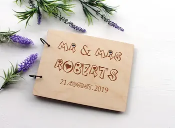 

Personalised Wood Heart Wedding Guest Book Alternative Gift Rustic Engraved Guestbook Custom Mr Mrs Name Advice Book Photo Album