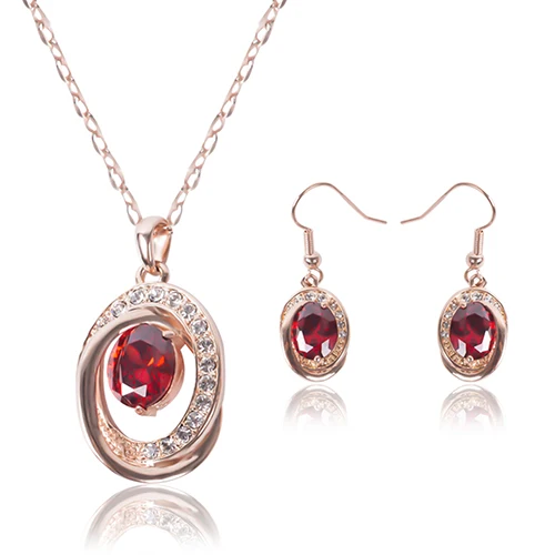 Women Fashion Oval Rhinestone Pendant Chain Necklace Hook Earrings Jewelry Set | Украшения и аксессуары