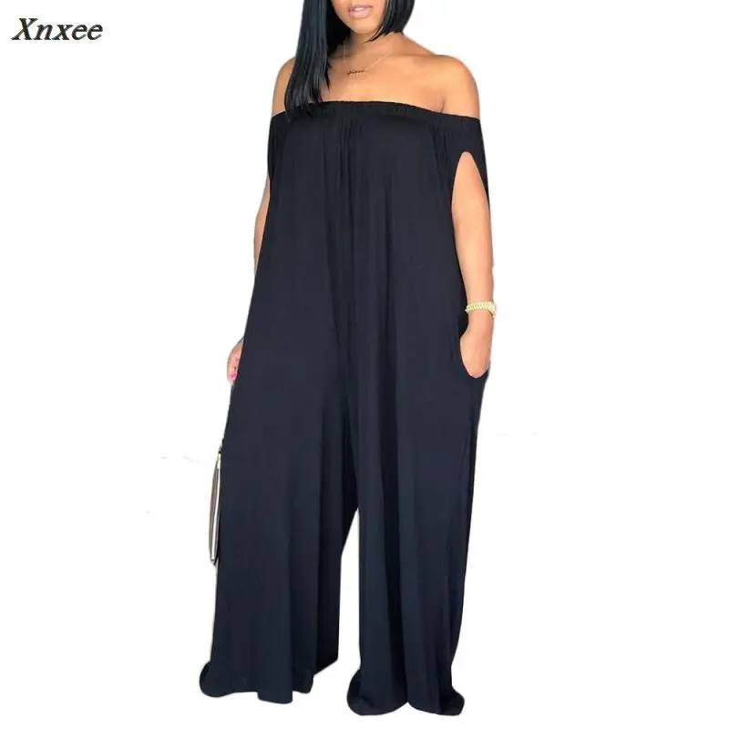 2018 Women Sexy Summer Off The Shoulder Loose Pockets Jumpsuit Playsuit Wide Leg Rompers Long Pants Trousers Xnxee Jumpsuits and Playsuits