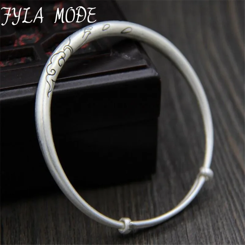 

Bergamot Lotus Carved Size Adjustble Bangles 100% Real S999 Sterling Silver Bracelet Bangle For Men Or Women Fine Jewelry 5mm