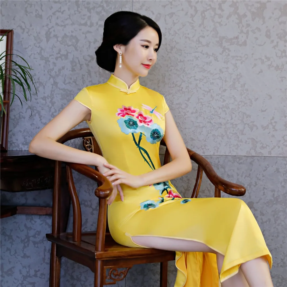 Шанхай история 2019 новая распродажа высокое качество длинное Qipao платье с подкладкой китайское платье цветочный Чонсам Qipao платье для женщин