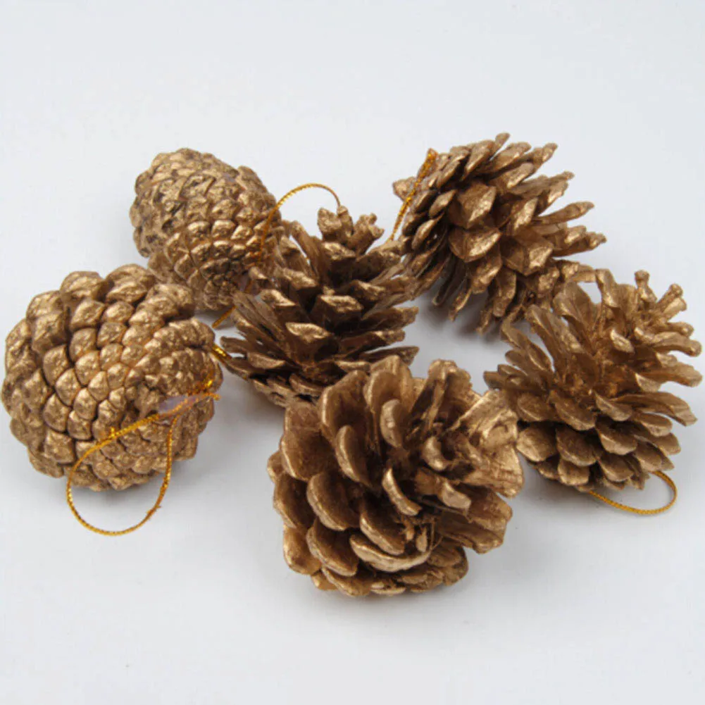 9 PCS /Bag Wooden Gold Silver Pine Cone Christmas Decorations Christmas