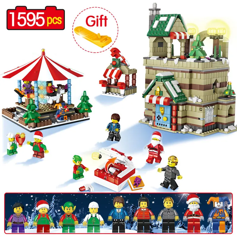 

New Creator Christmas Theme Toys Blocks Compatible Legoingly Winter Holiday Village Castle Carousel Santa Claus Sets Bricks Toys